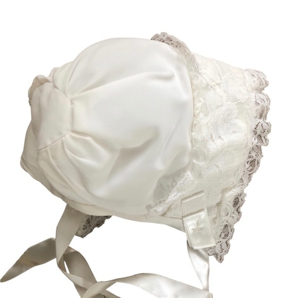 VTG Infant Christening Baptism 4 PC Dress Cape Cardigan Bonnet Ivory W/Lace OS - Picture 15 of 16